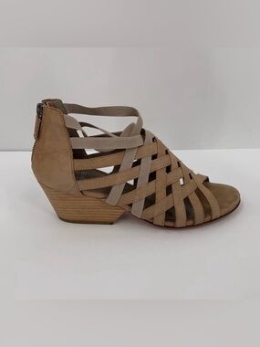 Eileen Fisher Oodle suede strappy gladiator sandal shoe tan cross cross wedge 7